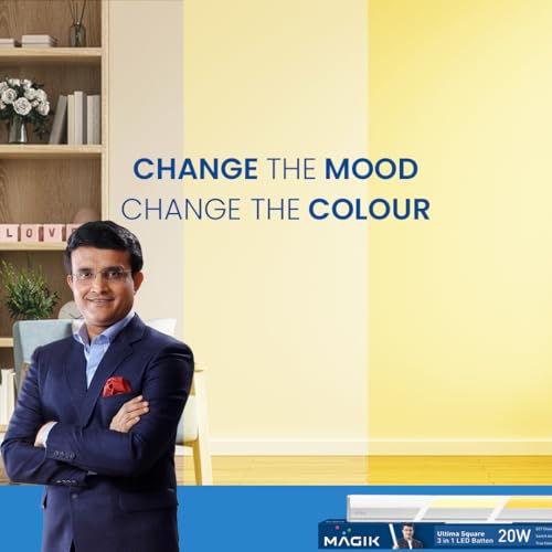 Image of MAGIK Ultima Square 20W 3-in-1 LED Batten | Cool White, Warm White & Natural White Modes | Energy Efficient Linear Tube Light for Home & Office | Sleek Design | Long Life | Pack of 1