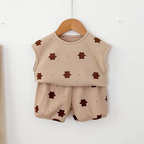 Kids Toddler Baby Girls Spring Summer Print Cotton Ribbed Sleeveless Vest Bell Bottom Outfits Clothe