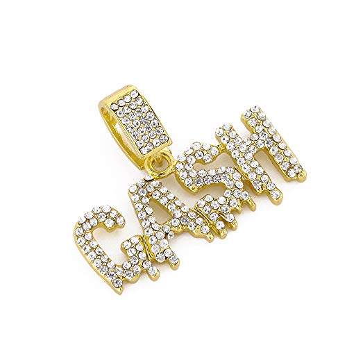 HH Bling Empire Unisex Hip Hop Iced Out Silver Gold Cz Diamond Bubble Dripping Full Name Letters Words Pendant Chain Necklace (Cash - Gold, with Tennis)
