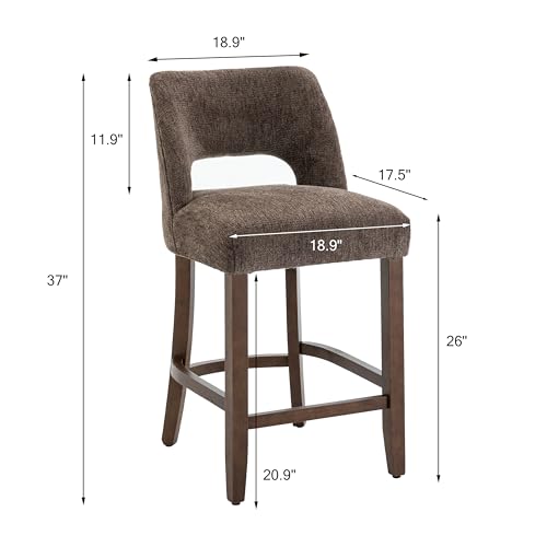 Image of VKNOW Bar Stools Set of 6, 26 inch Upholstered Counter Height Bar Stools, Modern Counter Stools with Wood Legs for Kitchen Island Dining Room Bar, Brown