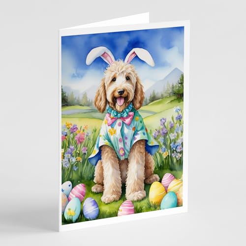 Caroline's Treasures DAC5057GCA7P Goldendoodle Easter Egg Hunt Greeting Cards Pack of 8 Blank Cards with Envelopes Whimsical A7 Size 5x7 Blank Note Cards