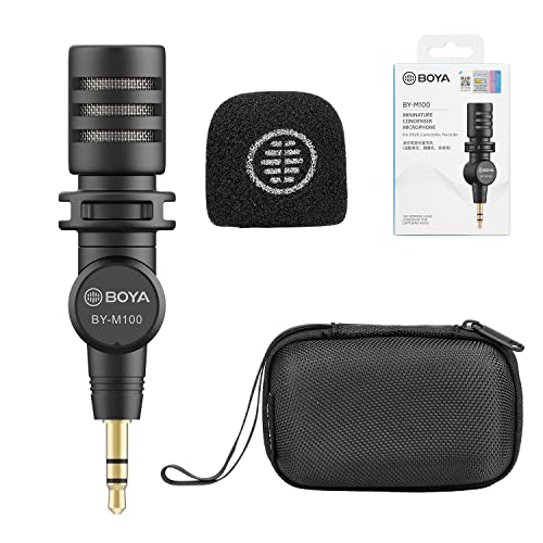 BOYA Microfone condensador omnidirecional TRS miniatura de 3,5 mm BY-M100 para DSLR, câmera de vídeo
