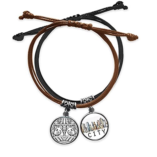 Bracelet totem indien cuir sidi dessin abstrait cordon tressé