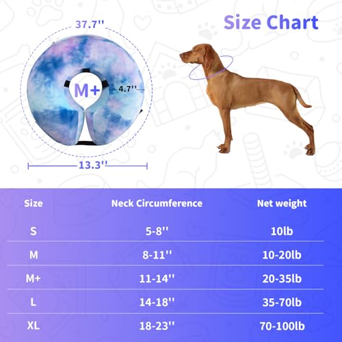 Image of Dog Cone, Y-blue Cone Collar Inflatable Dog Neck Collar Recovery E-Collar Alternative, Cat Donut Collar After Surgery for Dogs and Cats(Purple Blue, M+)