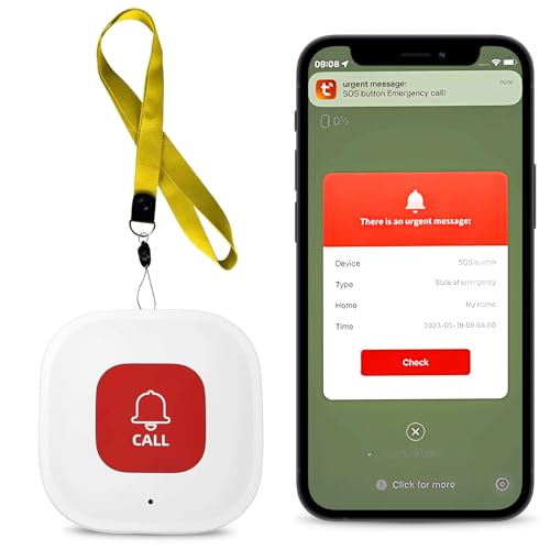 Vegena Wifi Smart Personal Alarms for Elderly, SOS Elderly Alarm Call Button Linked To Phone Wireless Nurse Alert System, 1 Rechargable Emergency Button, Only Supports 2.4GHz Wi-Fi, NO FEES