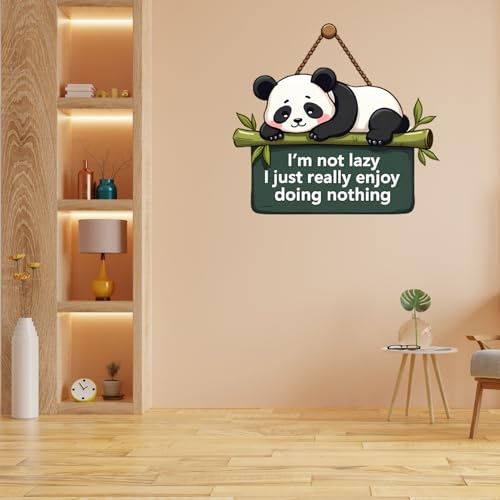 Image of GiftOday Lazy Panda Printed Wooden Wall Hanging with Quotes for Home Decor | Office | Gifts | Living Room | Bedroom | Wooden Decorative Items | Modern Painting | Artworks Decoration (18 x 30 CM)