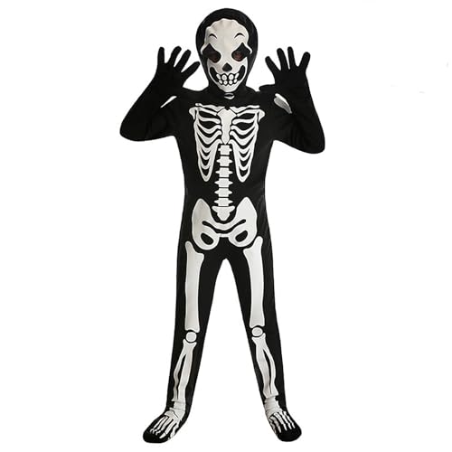 Genérico Disfraz de Esqueleto para niños Esqueletos Que Brillan en la Oscuridad Disfraces de Esqueleto de Halloween para niños y niñas (Black, L/140)