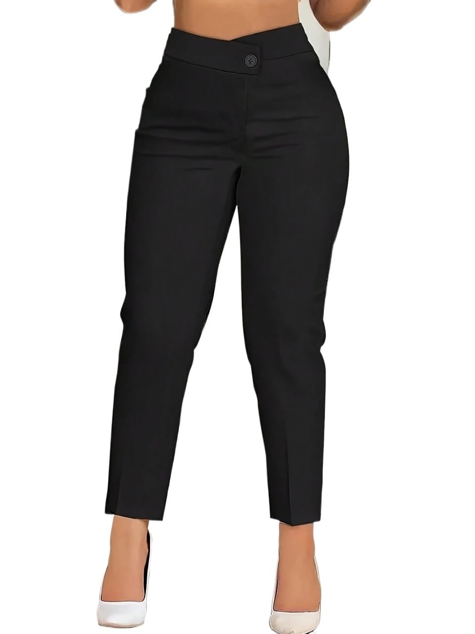 SECOLI Womens 2025 Black Pant Casual Solid Color Asymmetric Waist Long Pants