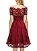 MISSMAY Women's Vintage Floral Lace Short Sleeve Boat Neck Cocktail Party Swing Dress (Small, Red)