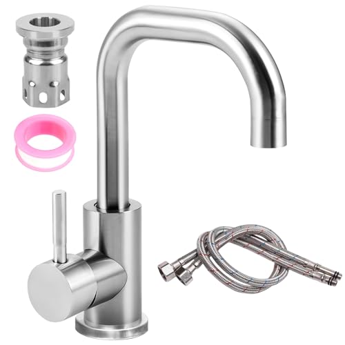 Grifo de baño de acero inoxidable, giratorio 360°, grifo alto con manguera de agua caliente y fría, grifo mezclador para baño, inodoro, fregadero de cocina