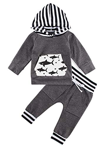 Infant Toddler Boys Girls Sweatshirt Set Winter Fall Clothes Outfit 0 3 Months,Baby Plaid Hooded Tops Pants Shark Printed