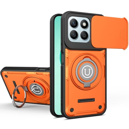 Coque Honor X8B antichoc avec protège-caméra coulissant et béquille, étui orange