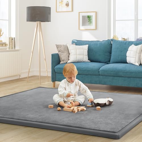 Image of Baby Play Mat for Floor Nursery Rug Muscle Mat Area Rug Playroom Rug 79 inchx118 inch Playpen Mat Elastic Foam 1.3 inch Thick Crawling Mat for Babies,Toddlers, Infants, Kids,Grey