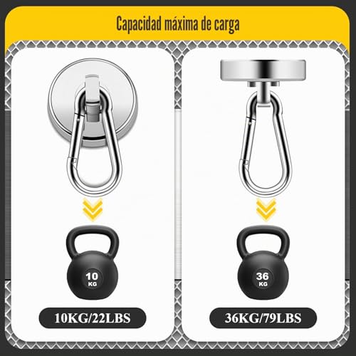 Miniatura 3 de Teokantz 4 Piezas Ø 32mm Imanes Neodimio Gancho, Ganchos Magnéticos, Imanes Con Gancho 36kg 79lbs, Ganchos Iman Plateado Giratorio De 360 Grados