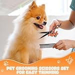 Hundeschere Set Profi, 440C Edelstahl Fellschere für Hunde, Gerade Schere, Gebogene Schere, Effilierschere, Fischgräten Schere, Kamm, Einstellwerkzeug, Reinigungstuch und Tasche, Schwarz – Bild 2
