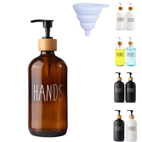 Image of LOOCHICA Hand Amber Glass Soap Dispenser with Pump, Amber Hand Soap Dispenser, Refillable Reusable Apothecary Soap Pump Dispenser Bottles for Bathroom and Kitchen Use
