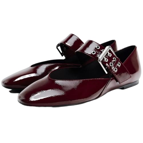 Square-Toe Mary Jane Flats for Women Leopard Print Ballet Flats Comfortable Buckle Strap Casual Shoes Round Toe Slip On Dressy