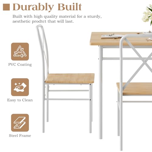 Image of VECELO 5-Piece Dining Table Set for 4, Wood Dinette with Chairs, Natural | Space-Saving, for Kitchen