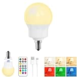 LED Rechargeable Light Bulb With Remote, Magnetic E14 Battery Operated Light Bulbs, 3 Color Temperature + 9 RGB Colour, 480LM, 3 Timer, For Lights, Lamps Without Power, Camping, Emergency 1 Pack