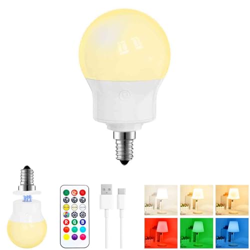 Bombilla LED Recargable E14 con Mando a Distancia, Regulable, Magnética, con Batería, 3 Temperaturas de Color + 9 Colores RGB, 480LM, 3 Timers, para Lámparas sin Corriente, Camping y Emergencia 1 Pack