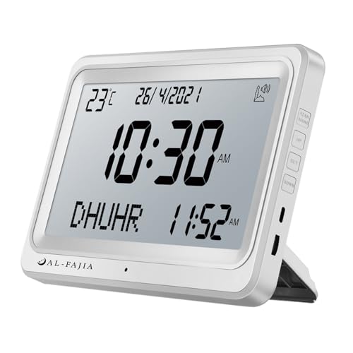 GRABLOOM Azan Clock/Prayer Times Table Clock/Muslims Digital Alarm Muslims Tabletop Clock Ornament Household Clock Desk Clock Digital for Office, white screen