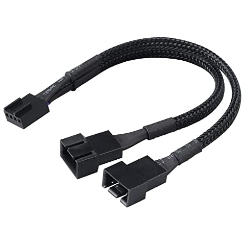 Akasa PWM Fan Splitter, 1 to 2 Ways 4-Pin PWM Fan, Speed Control PC Case Fan Splitter Extension Cable, Black Braided, 150mm 15cm, AK-CBFA04-15 Cover