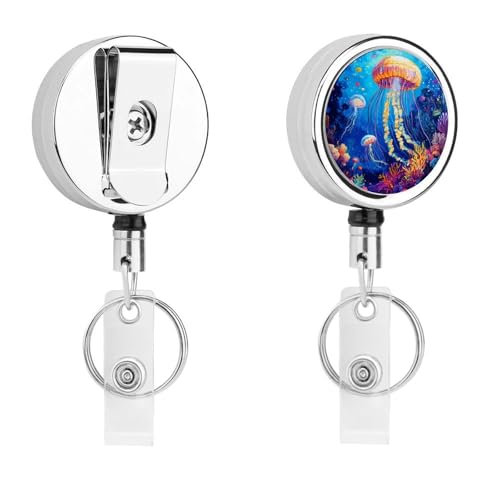 Seabed Jellyfish Retractable Badge Holder Metal ID Name Holder Key Ring with Belt Clip