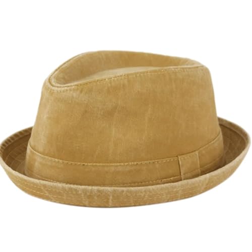 Men's Casual Vintage Style Washed Cotton Fedora Hat (US, Alpha, Large, X-Large, TAN)