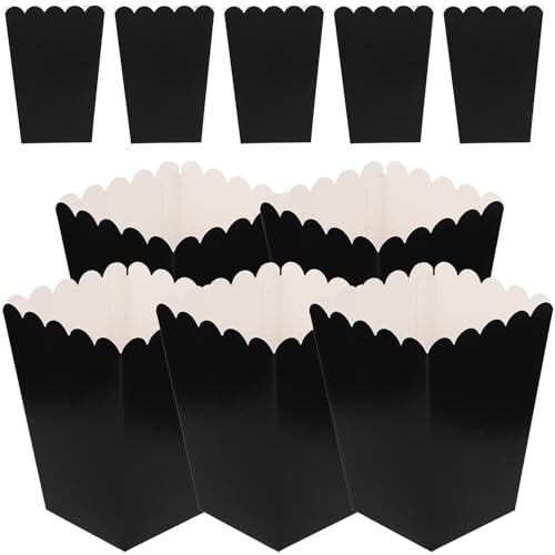 FRCOLOR 50 Cajas de Palomitas de Maíz Negras de Papel, Contenedores Plegables para Fiestas y Snacks, Aptas para Dulces y Bocadillos, Caja Ligera y Resistente para Uso en Hogar y Eventos