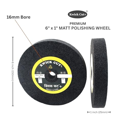 Image of Kwick Cut+ 6 inch x 1 inch (150mmX25mm) U1 Pack of 2 Premium Unitised Non-Woven Matt Polishing Wheel - 16 mm Bore, Heavy-Duty Deburring & Rust Removal, Satin & Matte Finish for Metal & Stainless Steel