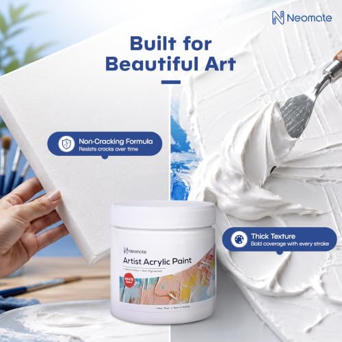 Image of Neomate Acrylic Colour White 500ml | Art & Craft, DIY, Rich Pigment, Non-Craking Paint for Canvas, Wood, Leather, Earthenware, Metal | Ideal for school projects, Hobbyists, Artists