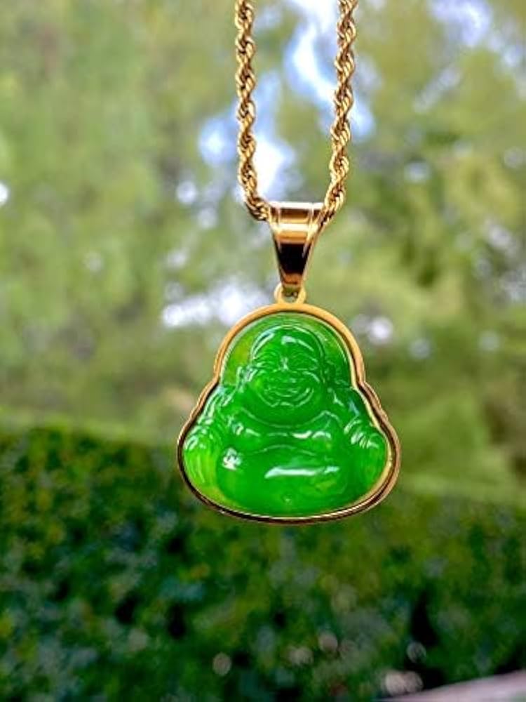 Amazon.com: Shop-iGold Laughing Buddha White Jade Pendant Necklace