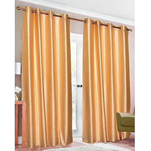 Image of Polyester Eyelet Door Curtain, Solid Plain Light Filtering Curtain for Bedroom, Living Room & Home Office, 7 Feet (84 x 48 Inch), Gold, Pack of 4