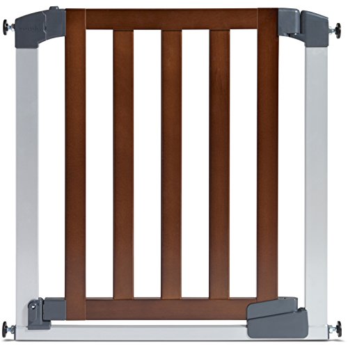 Munchkin® Auto Close Modern™ Pressure Mounted Baby Gate for Stairs, Hallways and Doors, Walk Through with Door, 2 x 40.5 x 29 inches, Dark Wood and Silver Metal