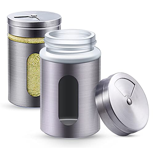 Gewürzstreuer mit Deckel aus Edelstahl inkl. Sichtfenster - 12 Gewürzdosen Organizer Silber 80ml...