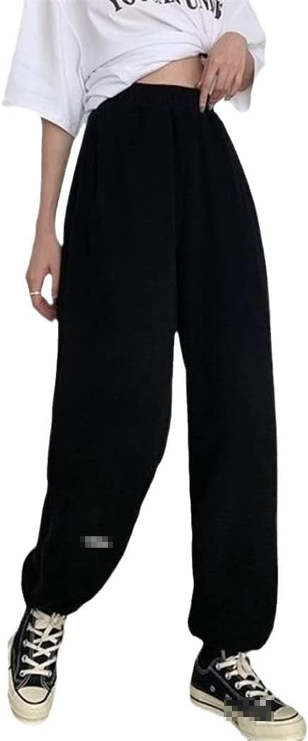 KEHAIOO Gray Sweatpants Joggers, Women Korean High Waist Tracksuit Casual Loose Pants, Black Sports Trousers