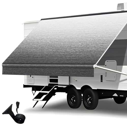 Heavy Duty RV Awning Fabric Replacement - 19.5oz Vinyl Camper Awning - Waterproof & UV-Resistant - Universal Canopy for Camper, Trailer and Motorhome (Black Fade, 10FT(Fabric 9'2'))