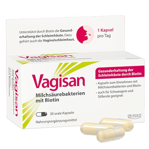 Vagisan Milchsäurebakterien mit Biotin 30 Kapseln - Nahrungsergänzungsmittel für Frauen mit Lactobacillus-Kulturen - Zur Gesunderhaltung der Schleimhäute & Vaginalflora - Vegan