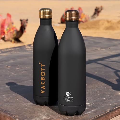Image of Clay Craft Vacbott Stark Velvet Double Walled|18 Hours Hot and 24 Hours| Cold Water Bottle Vacuum Insulated Flask Bottle 1000 ml|2 Piece, Steel Water Bottles for School, Office, Home, Gym, Leakproof