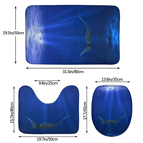 NA Sicherheit Badteppiche Set Hai Hammerhai Fisch mit dekorativen ethnischen Effekten Schwimmen Ocean Badezimmerteppich + Konturmatte + Toilettensitzbezug, Fußmatten Badewanne Duschraumdekoration – Bild 3