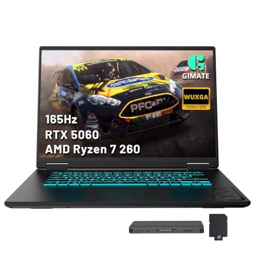 Image of GIGABYTE Gaming A16 3VH 16 inch WUXGA 165Hz Gaming Laptop, AMD Ryzen 7 260, 32GB DDR5, 3TB Storage(2TB SSD+1TB Docking Station Set), GeForce RTX 5060 8GB GDDR7, RGB Backlit Keyboard, Win 11 Pro, Black