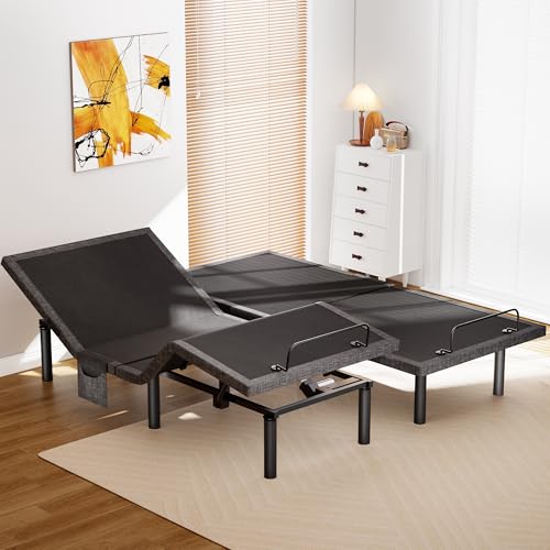 AMADA HOMEFURNISHING Adjustable Bed Frame, Split King Adjustable Bed Base with 4 USB Ports & Under-Bed Nightlight, Head & Foot Incline, Electric Bed Frame with 4 Height Options