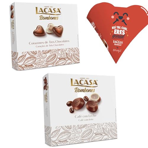 Pack Lacasa bombones corazón mr wonderfull 60G & bombones corazón tres chocolates 200 G & bombones café con leche 200 g