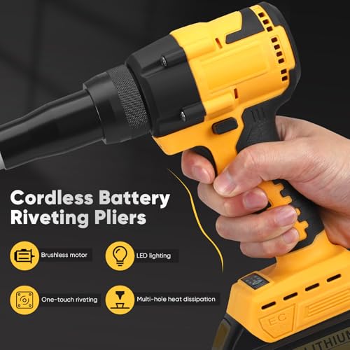 Cordless Rivet Gun Compatible with Dewalt 20V Battery, 3/16" 5/32" 1/8" Brushless Rivet Gun with LED Light, Adjustable Speeds & 20 Rivets, Portable Automatic Rivet Nut Gun Kit (Batteries not Included) - Image 3
