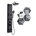 ROVATE Shower Panel Tower System with Adjustable Rainfall Shower Head, Matte Black Shower Tower with 6 Body Massage Jets and 5 Functions Handheld Shower, Stainless Steel Shower Column Wall Mounted
