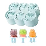 ☃ 【Fácil de usar】 ¡Simplemente llene el práctico molde para helado con jugo, batidos, yogur o mezclas de leche y póngalo en el congelador! El helado terminado se puede quitar fácilmente del molde y se ve muy atractivo también, la paleta dulce se desliza fácilmente, solo tienes que presionar el fondo con la mano. No se requiere agua caliente.