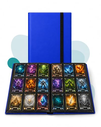 Fichário Álbum para Cartas Colecionáveis 3x3 Preto – 360 Cards, 20 Folhas Dupla-Face, 9 Bolsos Entrada Lateral, Compatível com Sleeve – Organizador TCG (Azul)