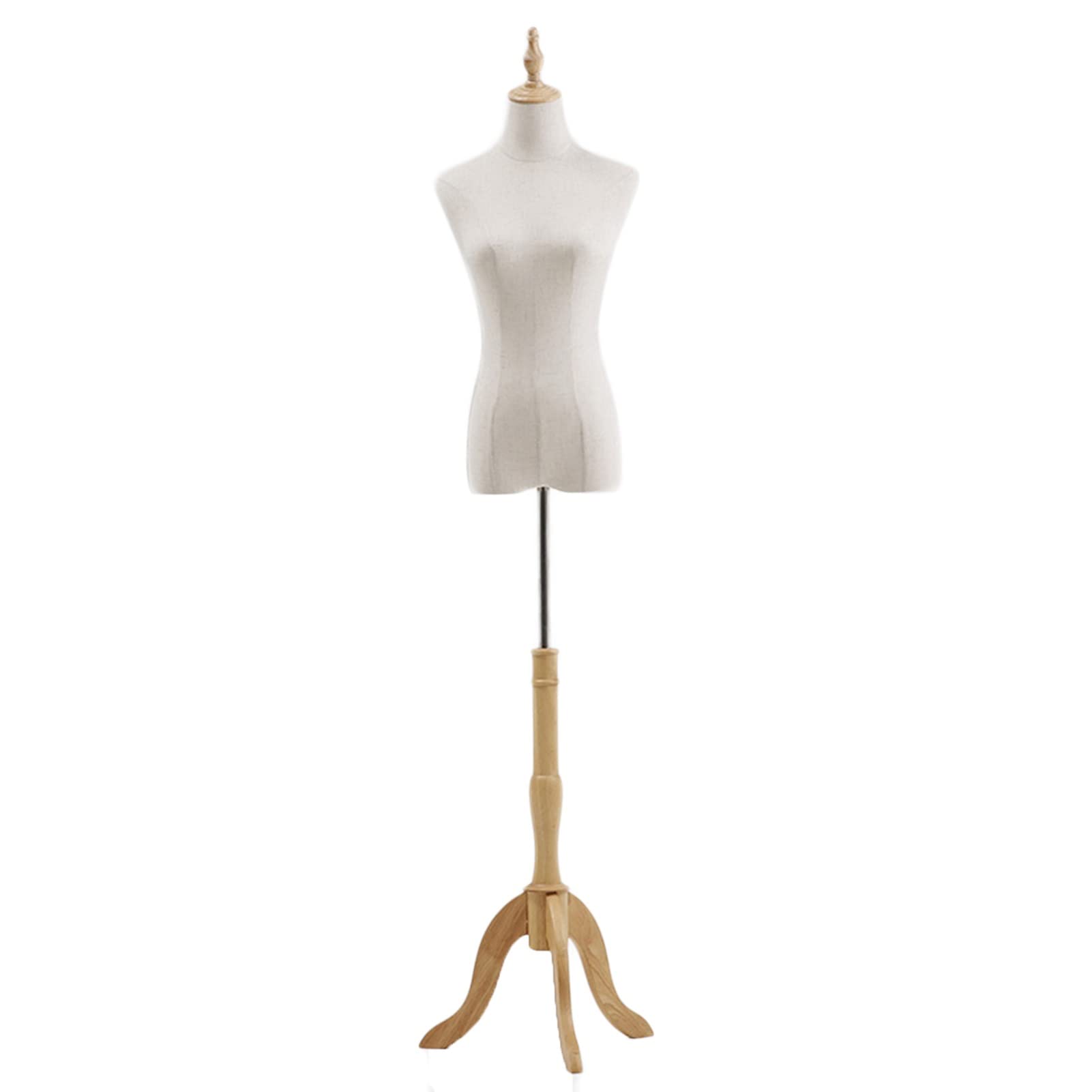 Female Mannequin Torso Body, 132 182cm Adjustable Height Dummy Model, Manikins for Clothing Realistic Display, Linen Cover Wooden Base, 2 Sizes