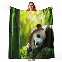 Blanket Baby Size Natural Bamboo Forest Panda Throws for Sofas Settees, Soft Warm Fleece Flannel Blanket for Couch Bed Living Room Home Decor 70 x 100 cmDark Green