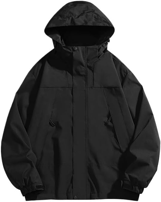 Mens Color Block Outdoor Jacket Detachable Hood Waterproof Windproof Shell Jackets for Men